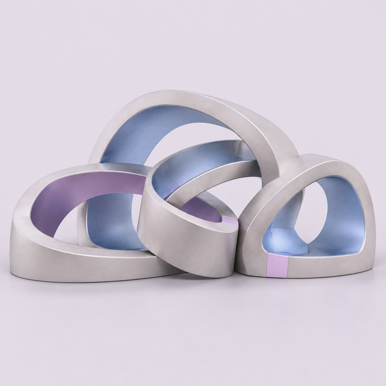 Wide interlocking architectural portals in pearl, blue and lavender