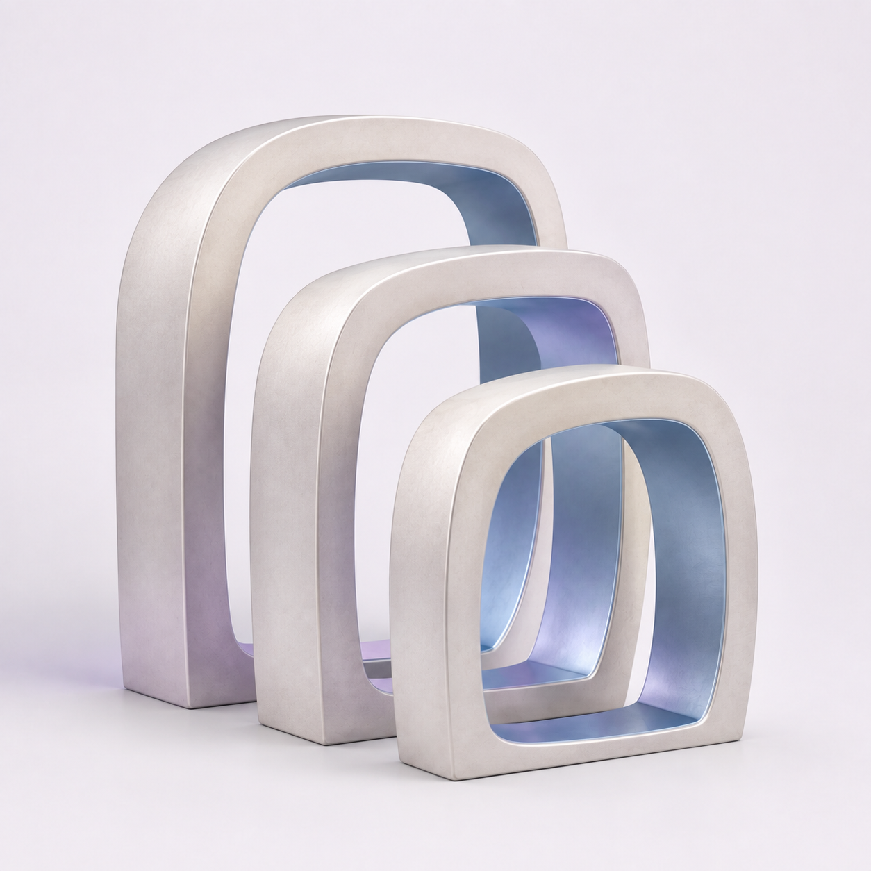 Offset pearl and blue architectural frames opening a new line of sight
